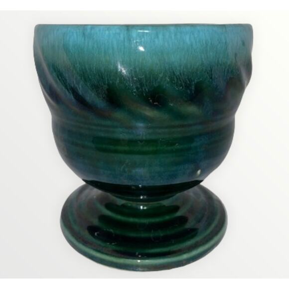 VTG Hull Pottery Planter F34 USA GreenBlue Foam Drip Glaze Swirl Pedestal bottom - Picture 1 of 2
